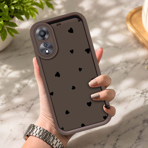 Oppo A78 4G - Brown - Classic Heart Print - ONation Step Up Series - HQ Liquid Silicone Soft Case