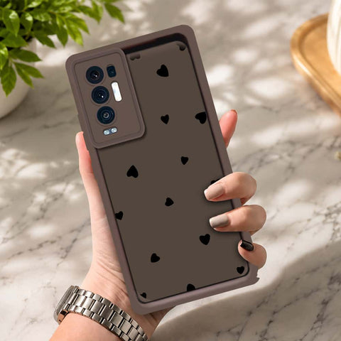 Oppo Reno 5 Pro Plus 5G - Brown - Classic Heart Print - ONation Step Up Series - HQ Liquid Silicone Soft Case