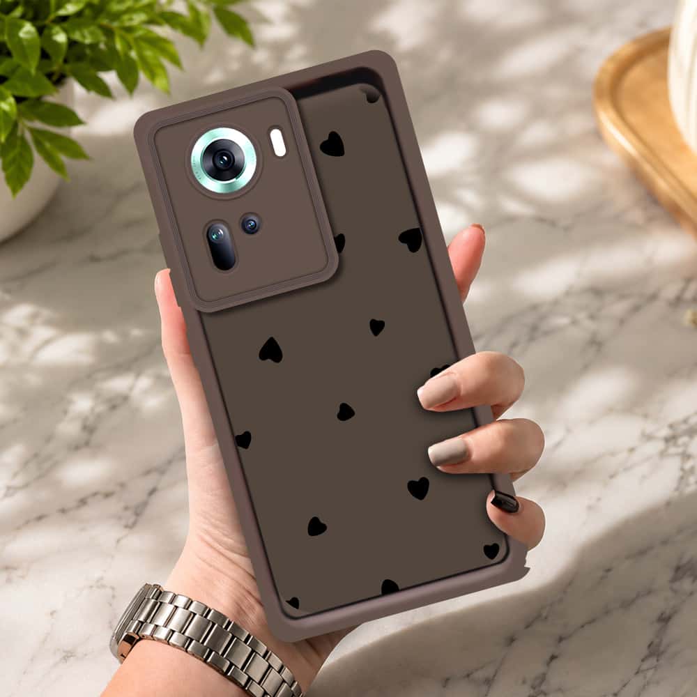 Oppo Reno 11 5G - Brown - Classic Heart Print - ONation Step Up Series - HQ Liquid Silicone Soft Case