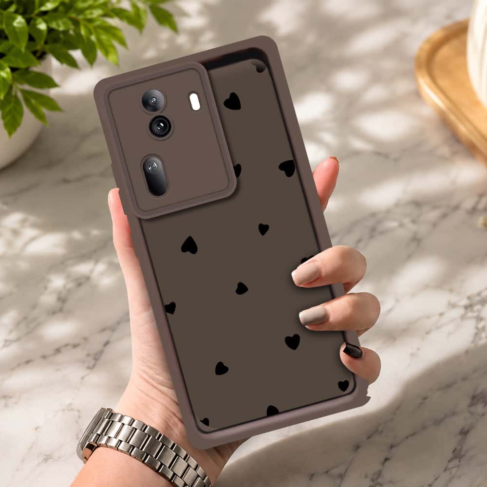 Oppo Reno 11 Pro - Brown - Classic Heart Print - ONation Step Up Series - HQ Liquid Silicone Soft Case
