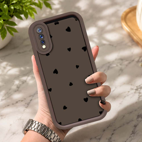 Vivo S1 - Brown - Classic Heart Print - ONation Step Up Series - HQ Liquid Silicone Soft Case