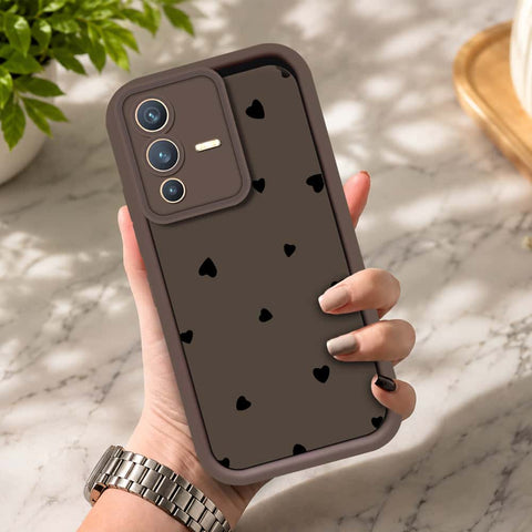 Vivo V23 5G - Brown - Classic Heart Print - ONation Step Up Series - HQ Liquid Silicone Soft Case
