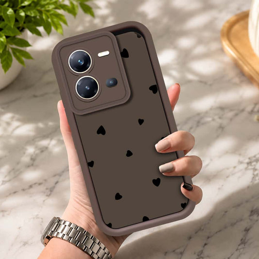 Vivo V25e - Brown - Classic Heart Print - ONation Step Up Series - HQ Liquid Silicone Soft Case