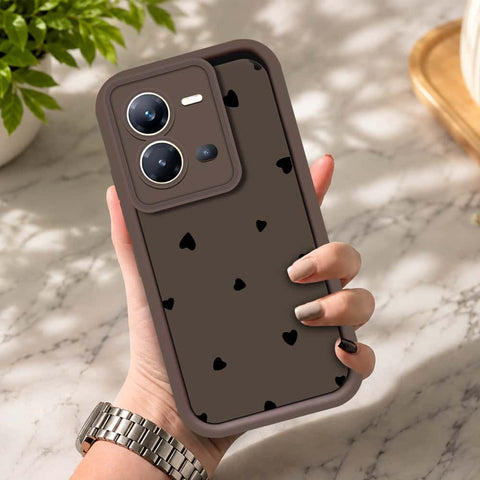 Vivo V25e - Brown - Classic Heart Print - ONation Step Up Series - HQ Liquid Silicone Soft Case