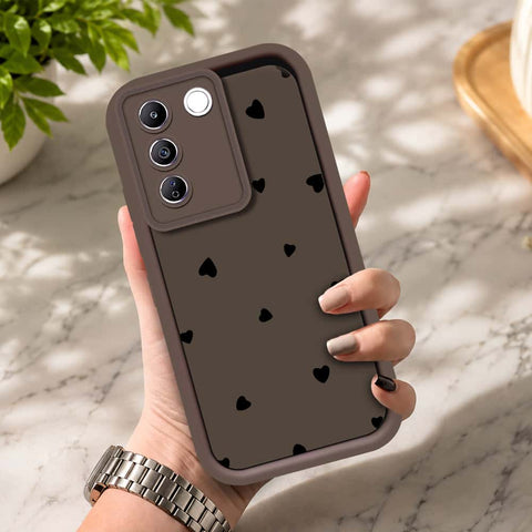 Vivo V27e - Brown - Classic Heart Print - ONation Step Up Series - HQ Liquid Silicone Soft Case