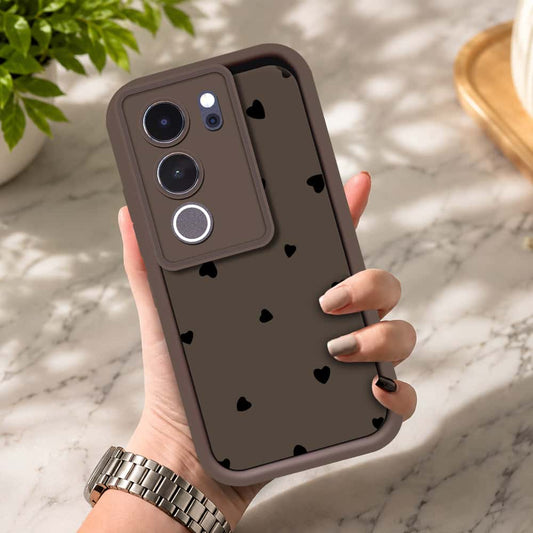 Vivo S17 - Brown - Classic Heart Print - ONation Step Up Series - HQ Liquid Silicone Soft Case