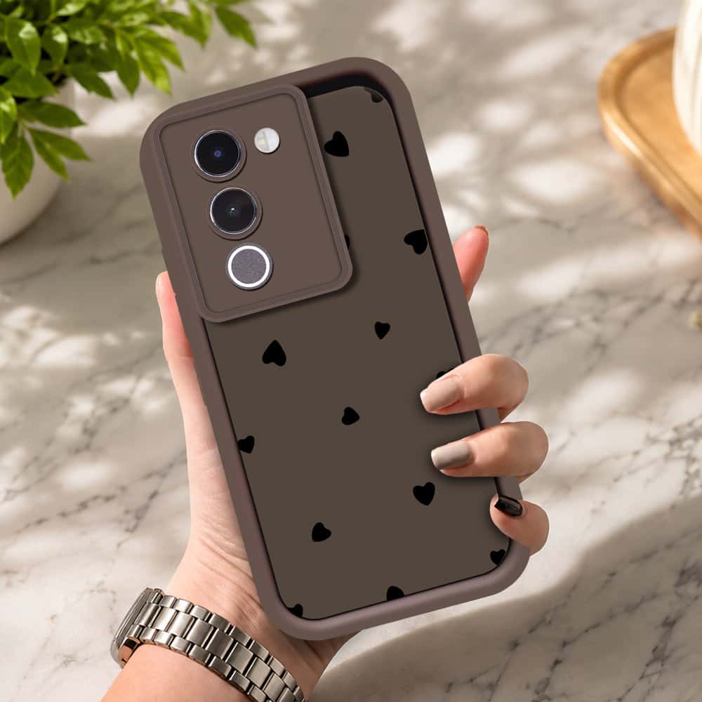Vivo V29e - Brown - Classic Heart Print - ONation Step Up Series - HQ Liquid Silicone Soft Case