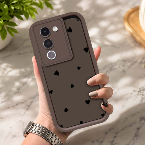 Vivo V29e - Brown - Classic Heart Print - ONation Step Up Series - HQ Liquid Silicone Soft Case