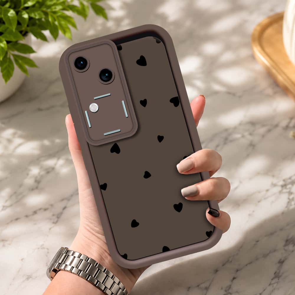 Vivo S18 - Brown - Classic Heart Print - ONation Step Up Series - HQ Liquid Silicone Soft Case