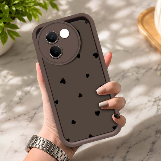 Vivo V30e - Brown - Classic Heart Print - ONation Step Up Series - HQ Liquid Silicone Soft Case