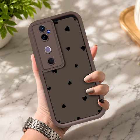 Vivo V40 - Brown - Classic Heart Print - ONation Step Up Series - HQ Liquid Silicone Soft Case