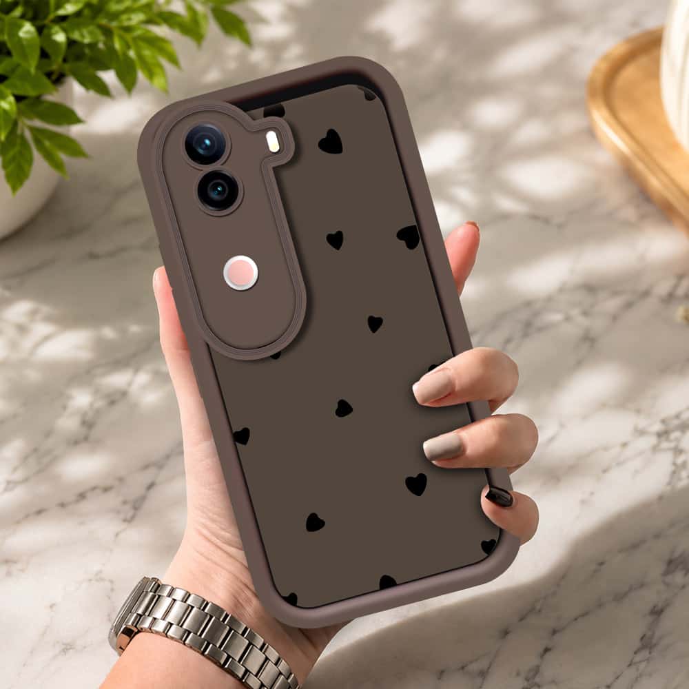 Vivo V40e - Brown - Classic Heart Print - ONation Step Up Series - HQ Liquid Silicone Soft Case