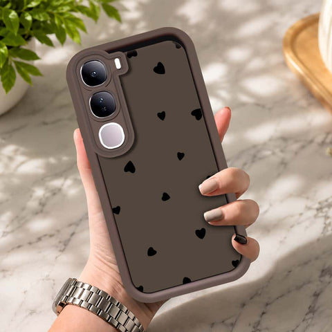Vivo V40 Lite (IDN) - Brown - Classic Heart Print - ONation Step Up Series - HQ Liquid Silicone Soft Case