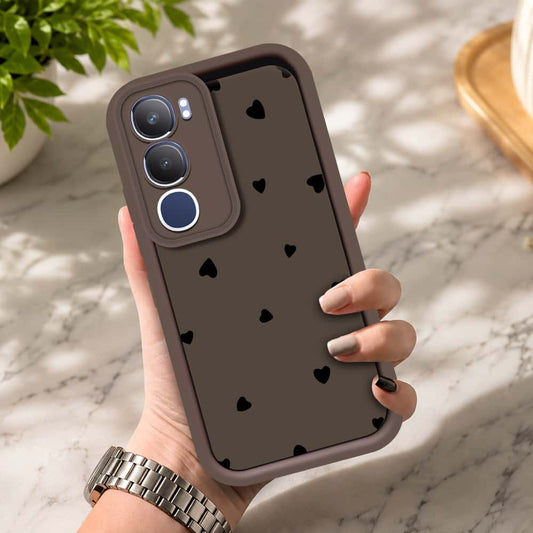 Vivo Y29 5G - Brown - Classic Heart Print - ONation Step Up Series - HQ Liquid Silicone Soft Case