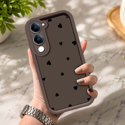 Vivo Y04 - Brown - Classic Heart Print - ONation Step Up Series - HQ Liquid Silicone Soft Case