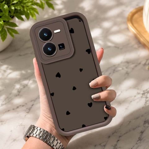 Vivo Y35 5G - Brown - Classic Heart Print - ONation Step Up Series - HQ Liquid Silicone Soft Case