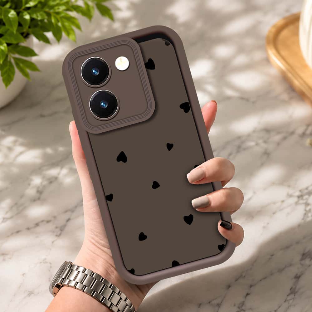 Vivo Y36 4G - Brown - Classic Heart Print - ONation Step Up Series - HQ Liquid Silicone Soft Case
