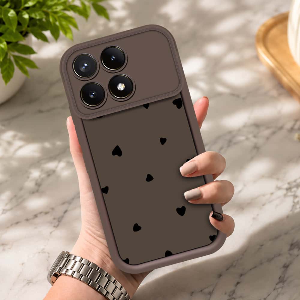 Xiaomi Redmi K70 - Brown - Classic Heart Print - ONation Step Up Series - HQ Liquid Silicone Soft Case