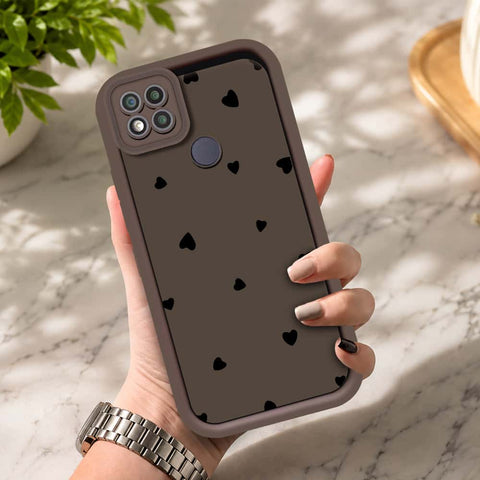 Xiaomi Redmi 10A - Brown - Classic Heart Print - ONation Step Up Series - HQ Liquid Silicone Soft Case