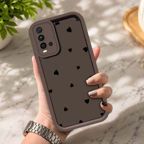 Xiaomi Redmi 9T - Brown - Classic Heart Print - ONation Step Up Series - HQ Liquid Silicone Soft Case