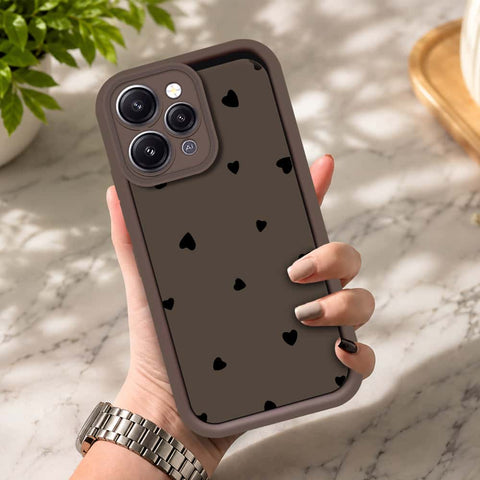 Xiaomi Redmi 12 - Brown - Classic Heart Print - ONation Step Up Series - HQ Liquid Silicone Soft Case
