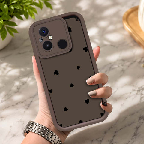 Xiaomi Poco C55 - Brown - Classic Heart Print - ONation Step Up Series - HQ Liquid Silicone Soft Case