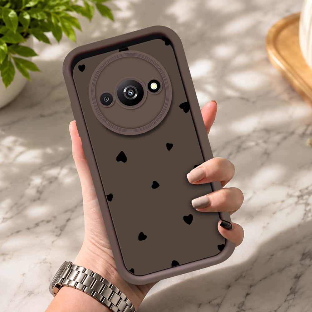 Xiaomi Redmi A4 - Brown - Classic Heart Print - ONation Step Up Series - HQ Liquid Silicone Soft Case