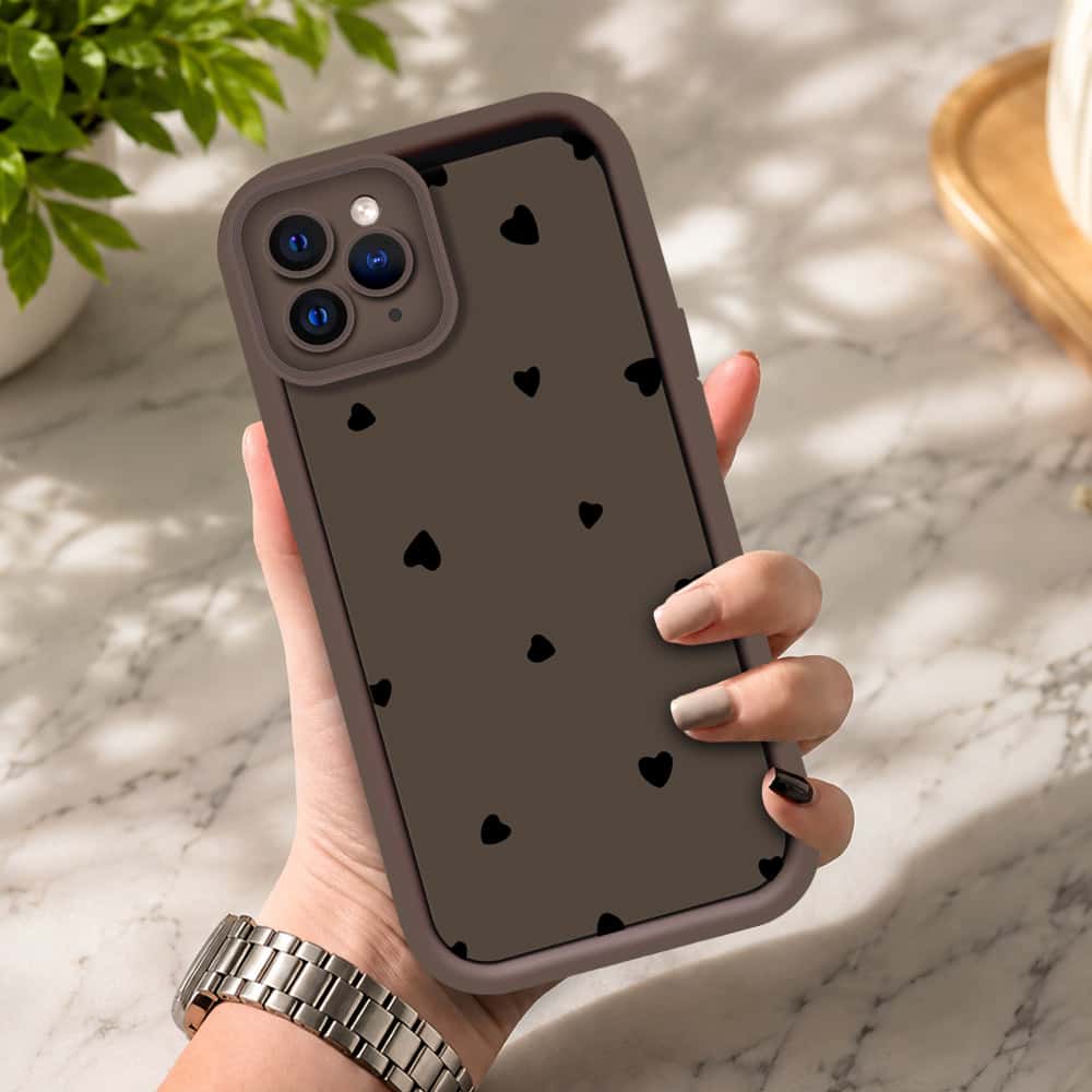 iPhone 11 Pro - Brown - Classic Heart Print - ONation Step Up Series - HQ Liquid Silicone Soft Case
