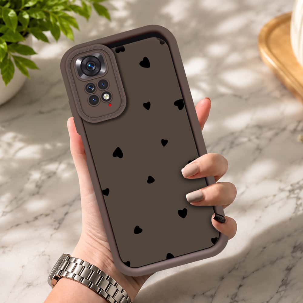 Xiaomi Redmi Note 11 - Brown - Classic Heart Print - ONation Step Up Series - HQ Liquid Silicone Soft Case