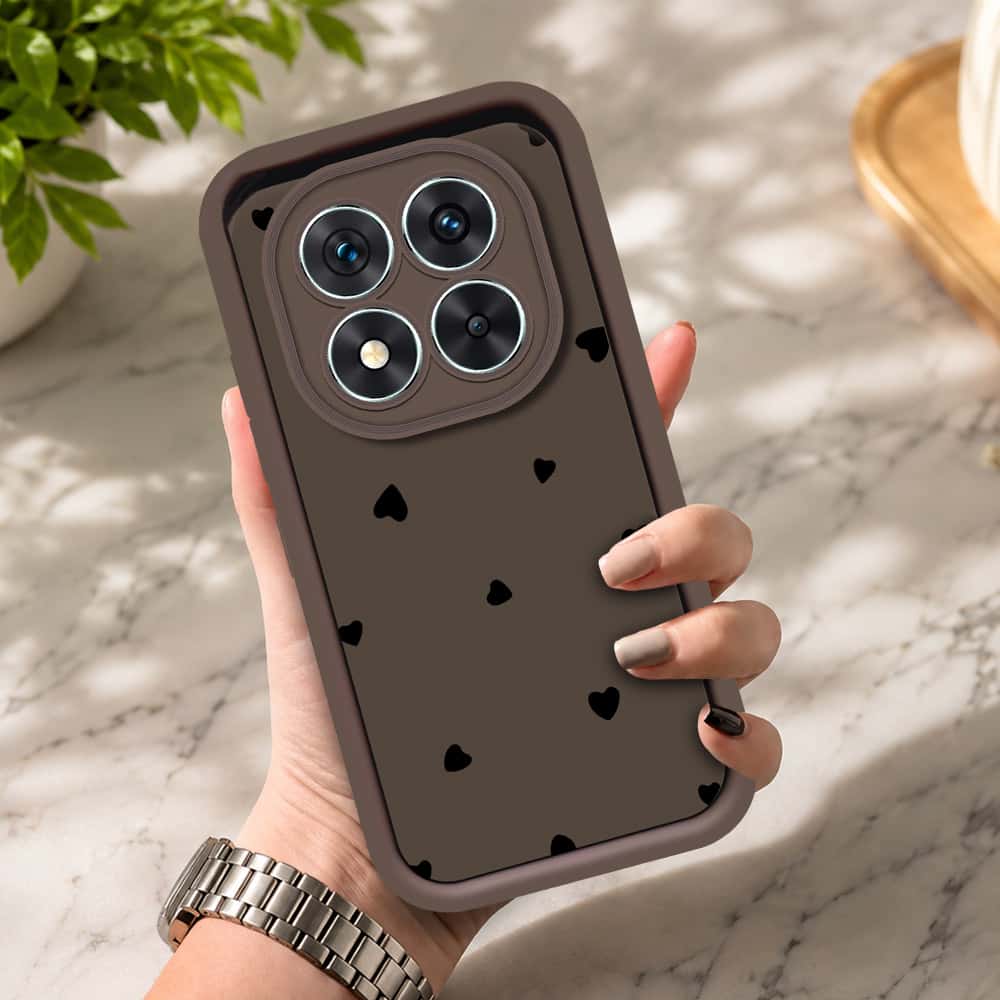 Xiaomi Redmi Note 14 Pro 4G - Brown - Classic Heart Print - ONation Step Up Series - HQ Liquid Silicone Soft Case