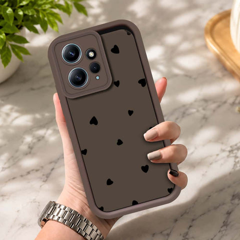 Xiaomi Redmi Note 12 4G - Brown - Classic Heart Print - ONation Step Up Series - HQ Liquid Silicone Soft Case