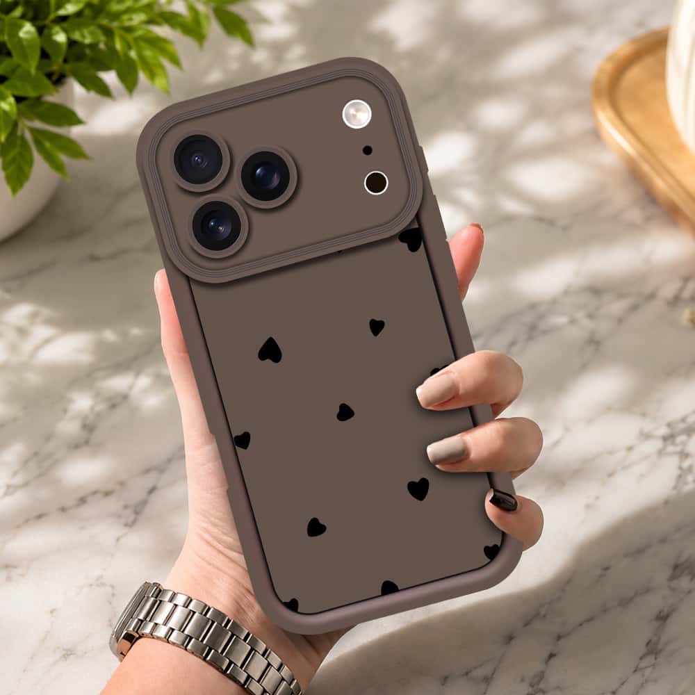 iPhone 17 Pro Max - Brown - Classic Heart Print - ONation Step Up Series - HQ Liquid Silicone Soft Case