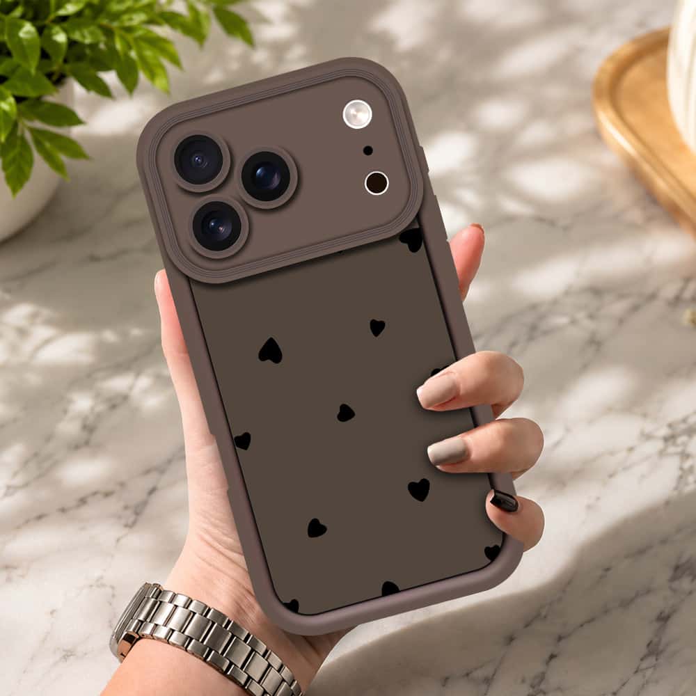 iPhone 17 Pro - Brown - Classic Heart Print - ONation Step Up Series - HQ Liquid Silicone Soft Case