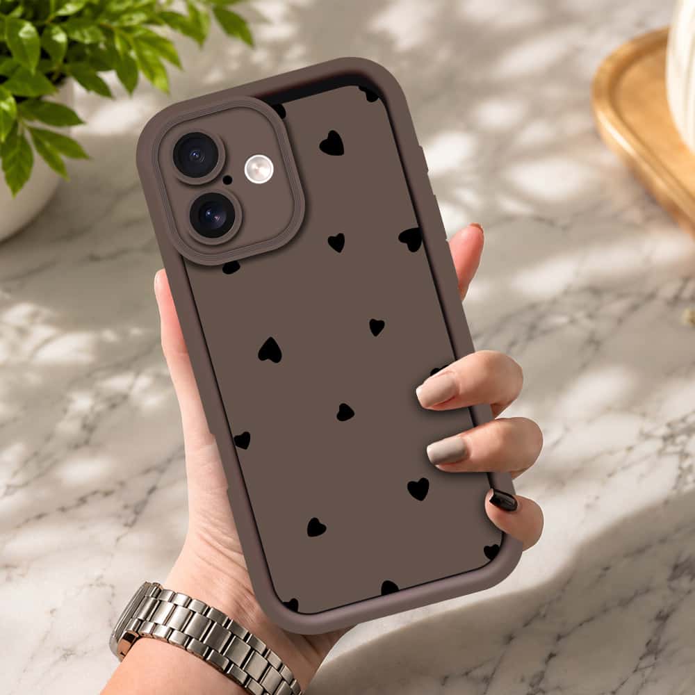 iPhone 17 - Brown - Classic Heart Print - ONation Step Up Series - HQ Liquid Silicone Soft Case