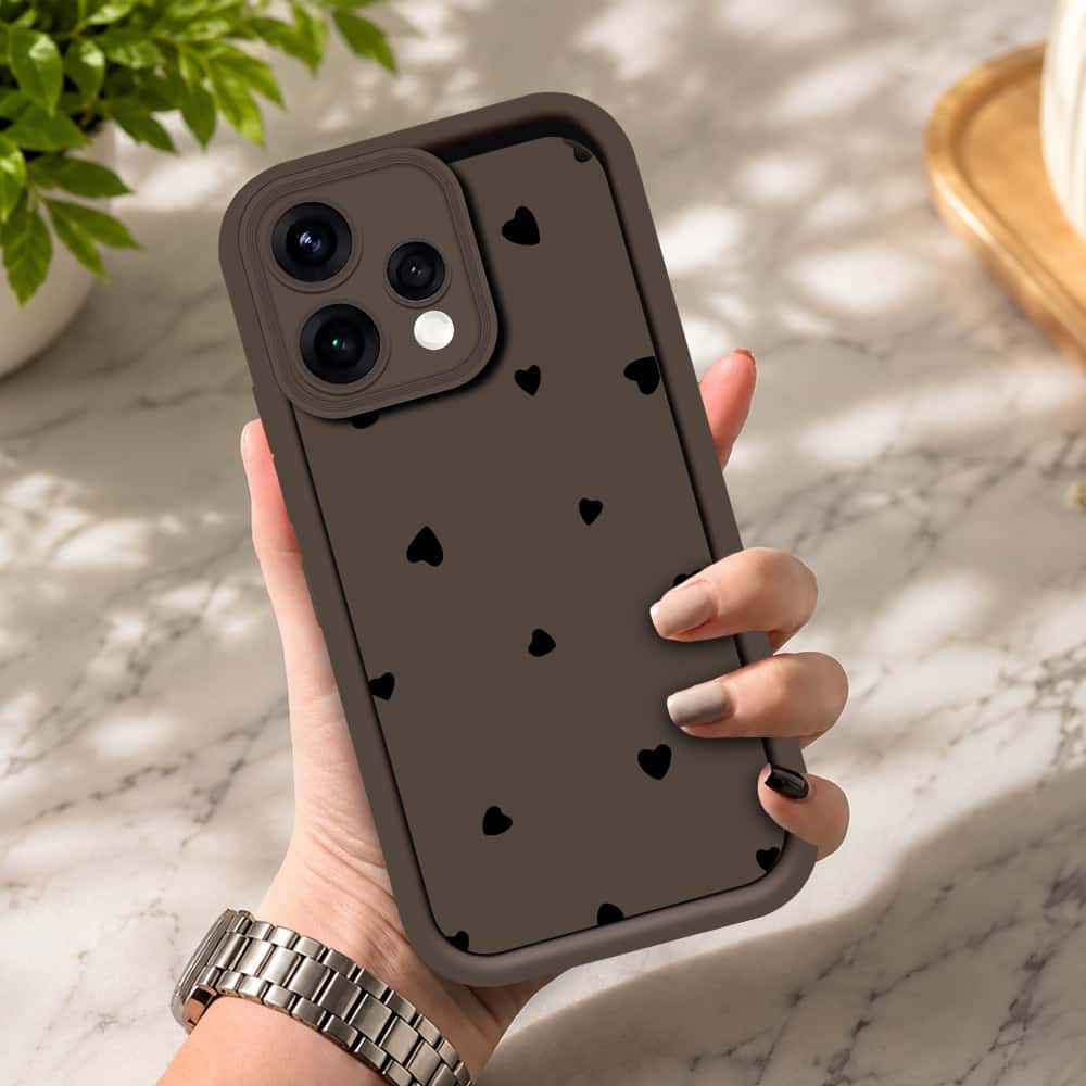 Oppo Reno 15 - Brown - Classic Heart Print - ONation Step Up Series - HQ Liquid Silicone Soft Case