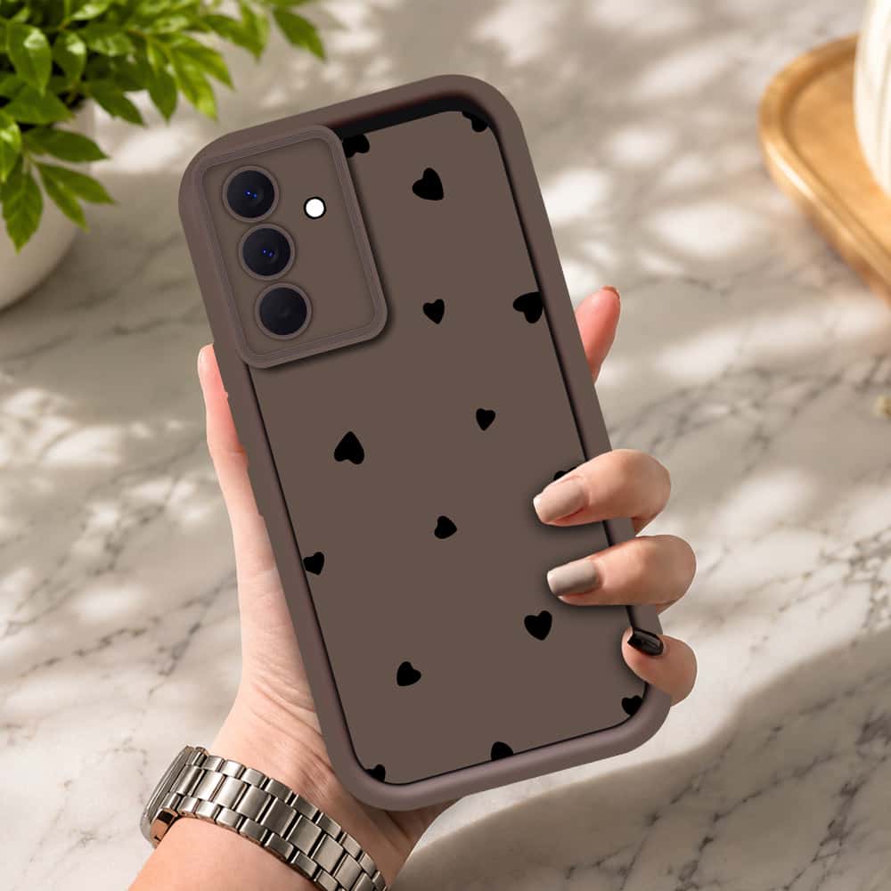 Samsung Galaxy A57 - Brown - Classic Heart Print - ONation Step Up Series - HQ Liquid Silicone Soft Case