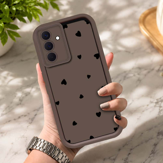 Samsung Galaxy A57 - Brown - Classic Heart Print - ONation Step Up Series - HQ Liquid Silicone Soft Case