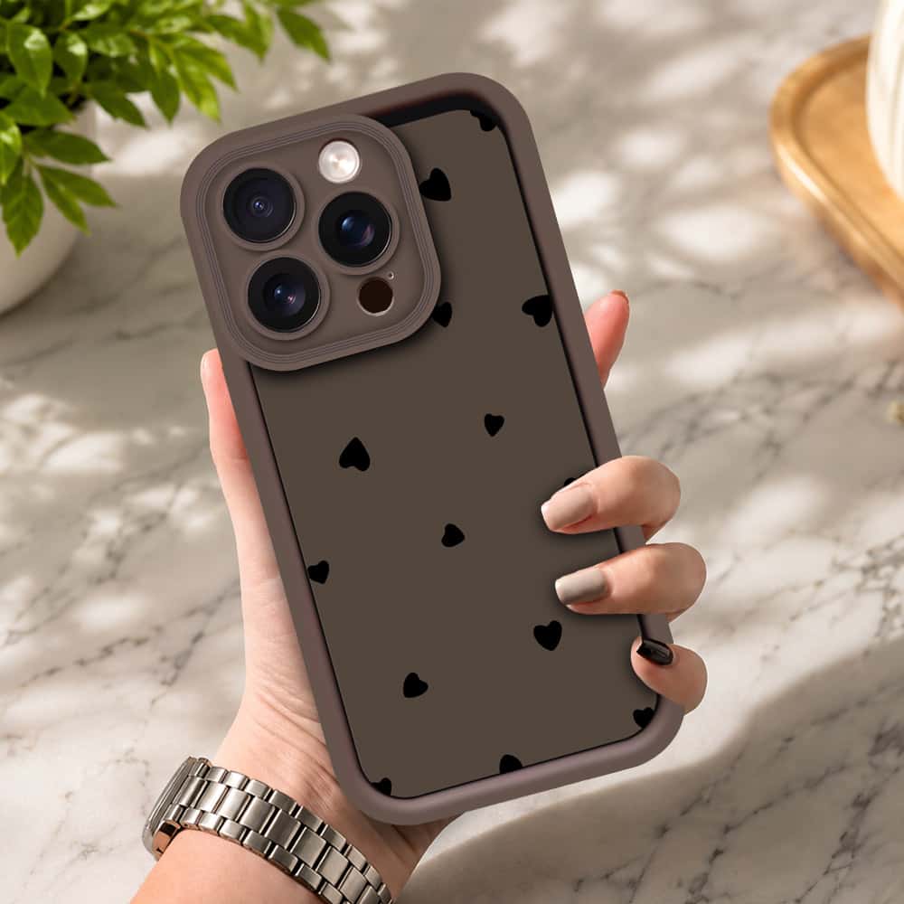 iPhone 16 Pro - Brown - Classic Heart Print - ONation Step Up Series - HQ Liquid Silicone Soft Case