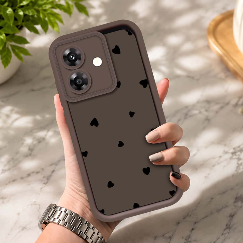 Realme Narzo N61 - Brown - Classic Heart Print - ONation Step Up Series - HQ Liquid Silicone Soft Case