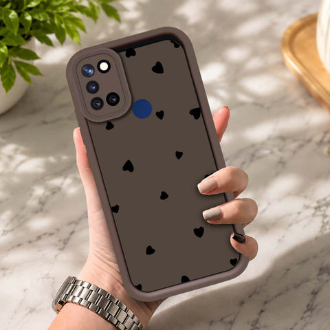 Realme C17 - Brown - Classic Heart Print - ONation Step Up Series - HQ Liquid Silicone Soft Case