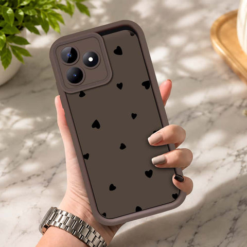 Realme C53 - Brown - Classic Heart Print - ONation Step Up Series - HQ Liquid Silicone Soft Case