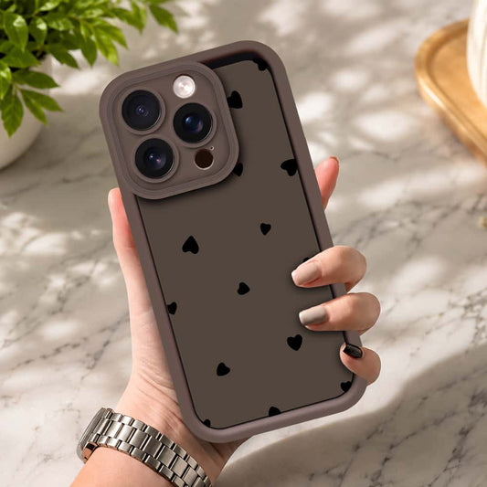 iPhone 15 Pro - Brown - Classic Heart Print - ONation Step Up Series - HQ Liquid Silicone Soft Case