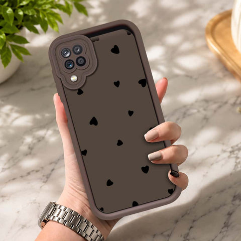 Samsung Galaxy M22 - Brown - Classic Heart Print - ONation Step Up Series - HQ Liquid Silicone Soft Case