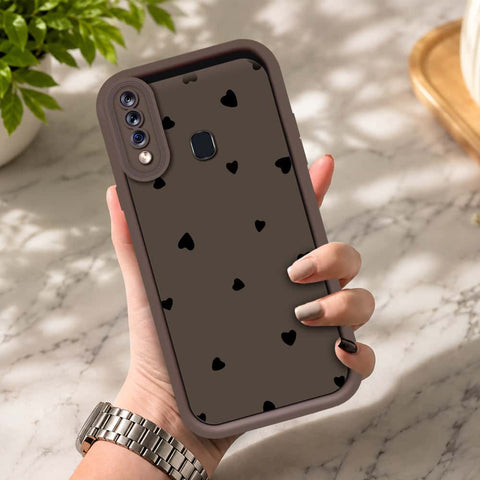 Samsung Galaxy A20s - Brown - Classic Heart Print - ONation Step Up Series - HQ Liquid Silicone Soft Case