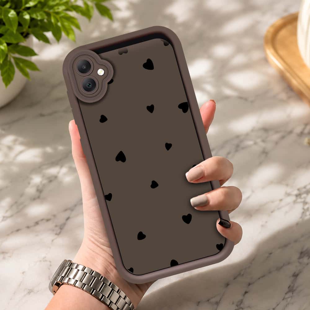 Samsung Galaxy A05 - Brown - Classic Heart Print - ONation Step Up Series - HQ Liquid Silicone Soft Case