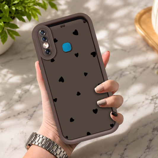 Infinix Hot 8 - Brown - Classic Heart Print - ONation Step Up Series - HQ Liquid Silicone Soft Case