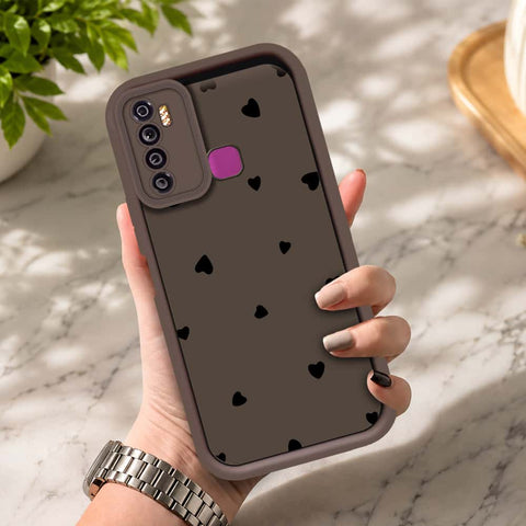 Infinix Hot 9 Pro - Brown - Classic Heart Print - ONation Step Up Series - HQ Liquid Silicone Soft Case