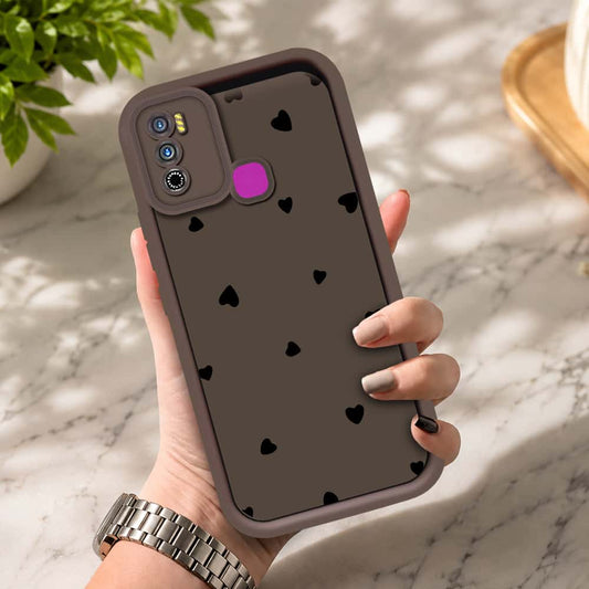 Infinix Hot 9 Play - Brown - Classic Heart Print - ONation Step Up Series - HQ Liquid Silicone Soft Case