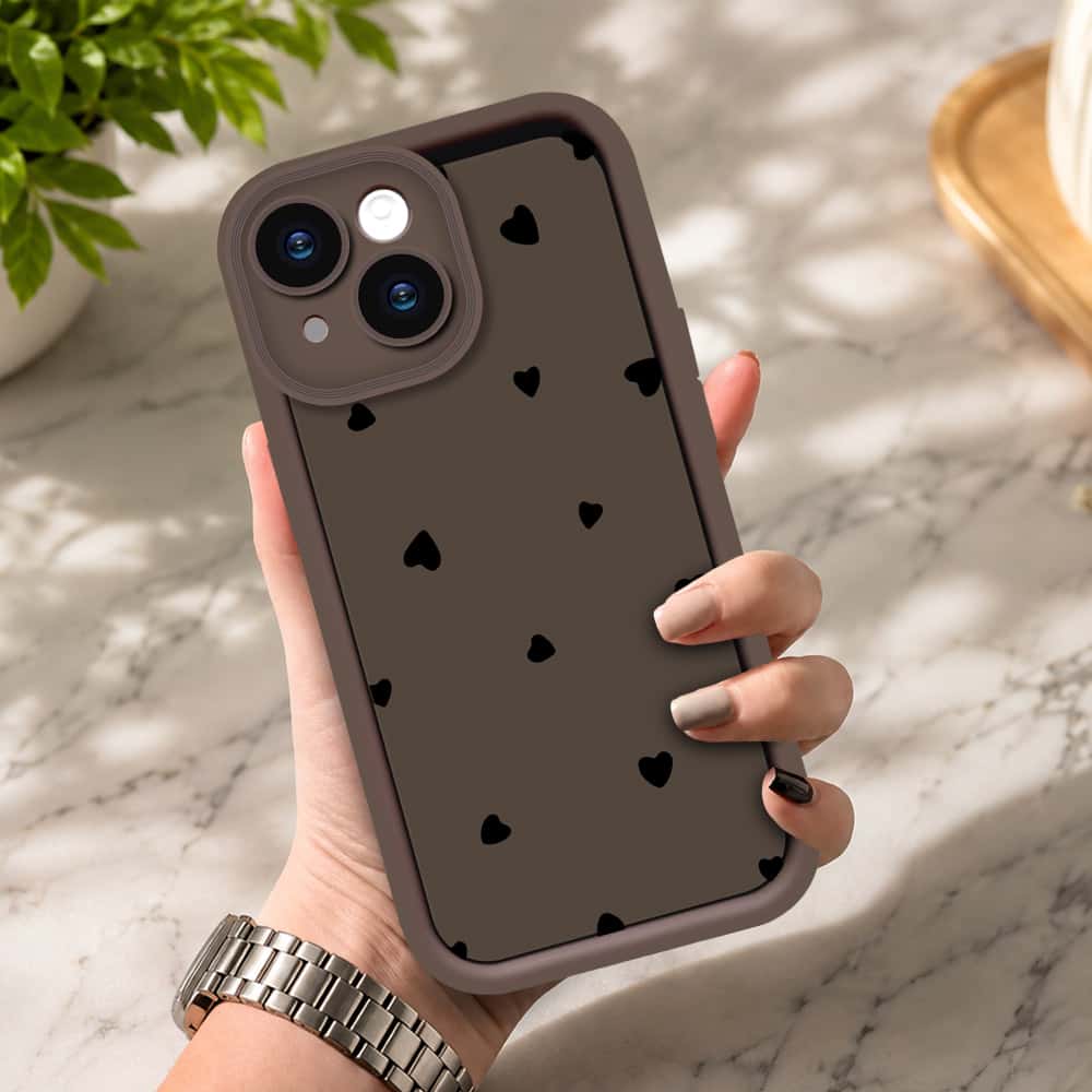 iPhone 15 - Brown - Classic Heart Print - ONation Step Up Series - HQ Liquid Silicone Soft Case
