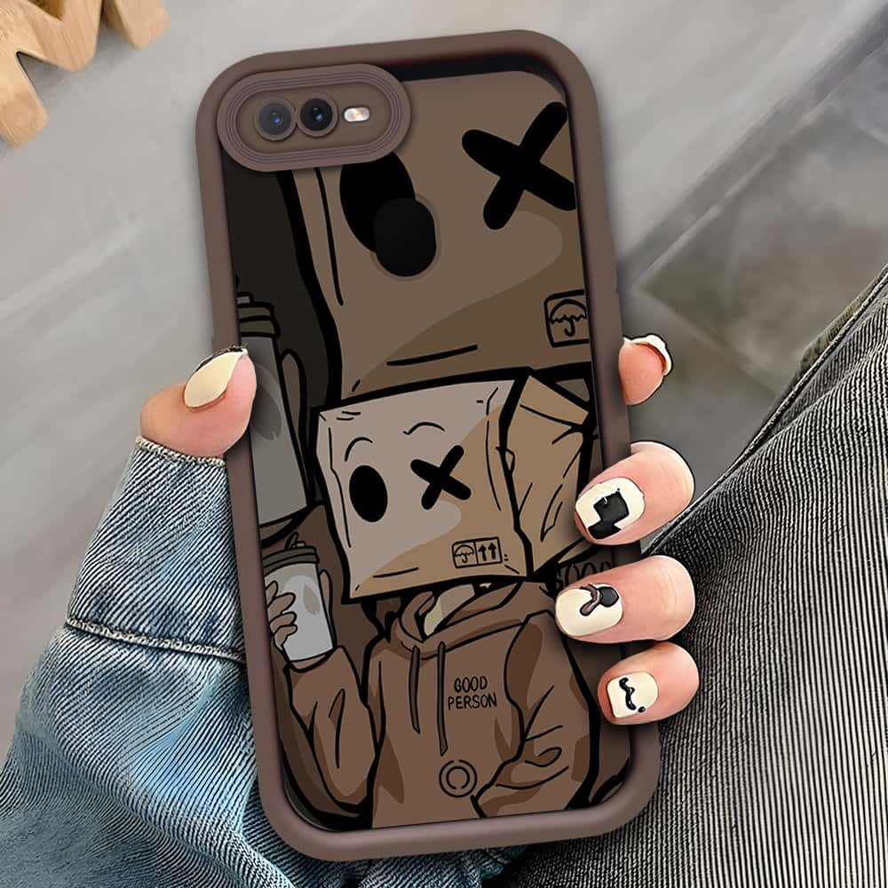 Oppo A7  - Brown - D2 - ONation Step Up Series - HQ Liquid Silicone Soft Case